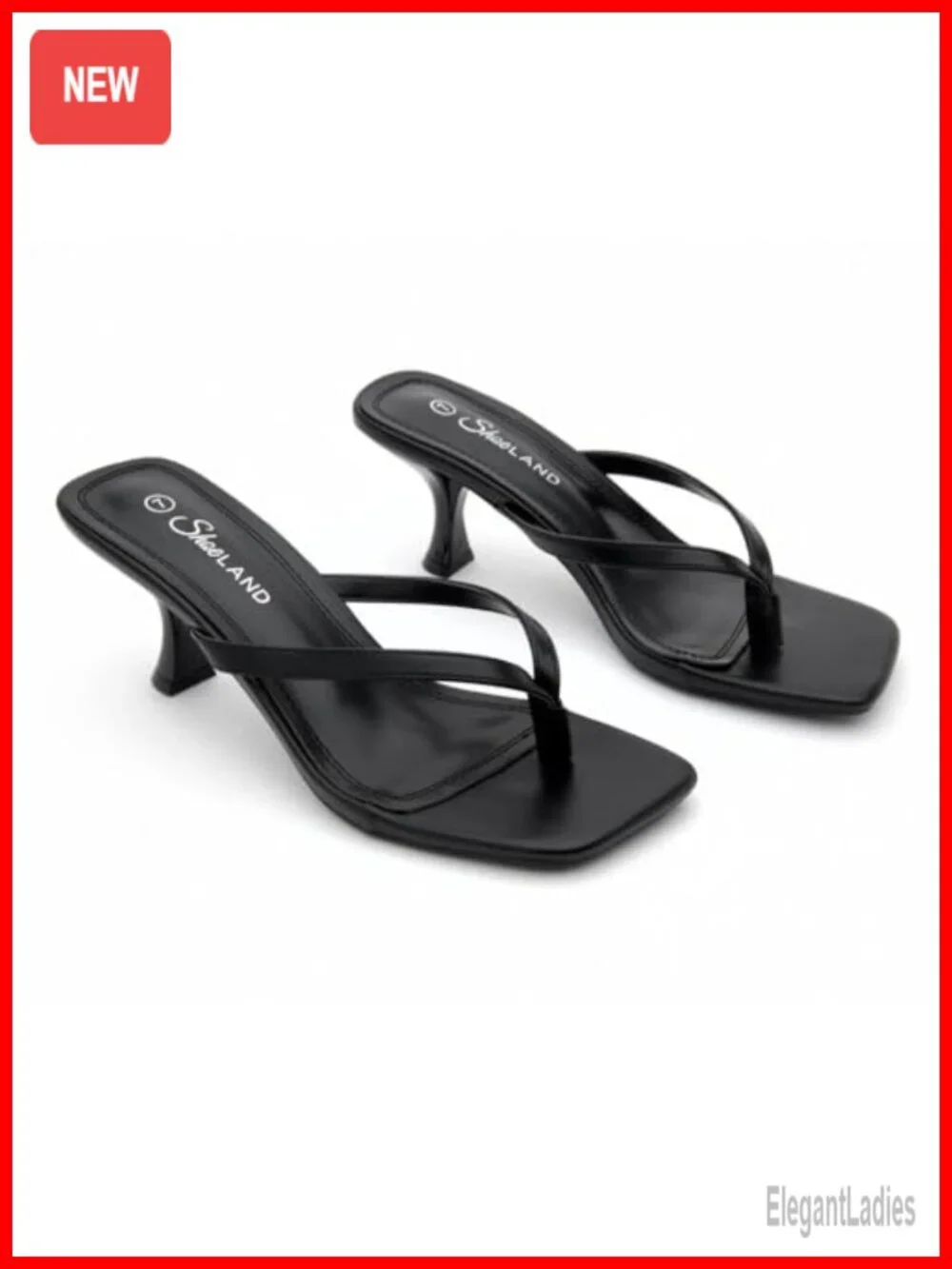 Kitten Heel Square Open Toe Thong Sandals Slip On Heeled Sandals